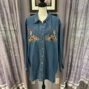 Vintage Just My Size Fall Embroidered Denim Shirt